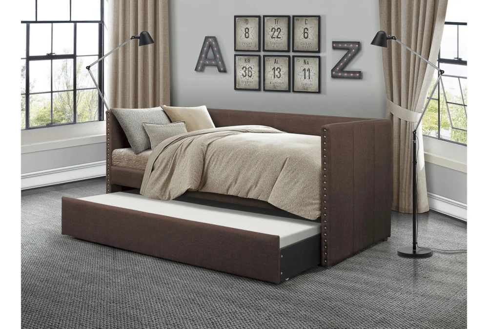 Tulney Chocolate Twin Upholstered Daybed With Trundle - Image 11