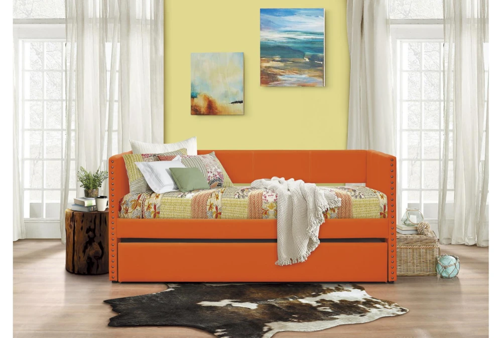 Tulney Orange Twin Upholstered Daybed With Trundle - Image 10