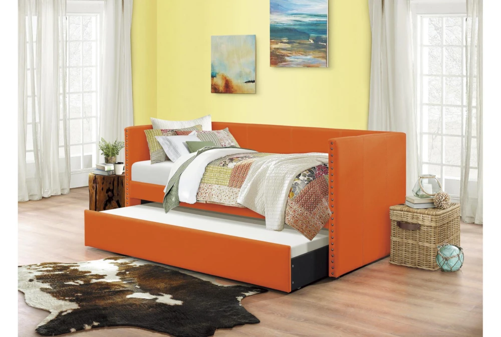 Tulney Orange Twin Upholstered Daybed With Trundle - Image 11