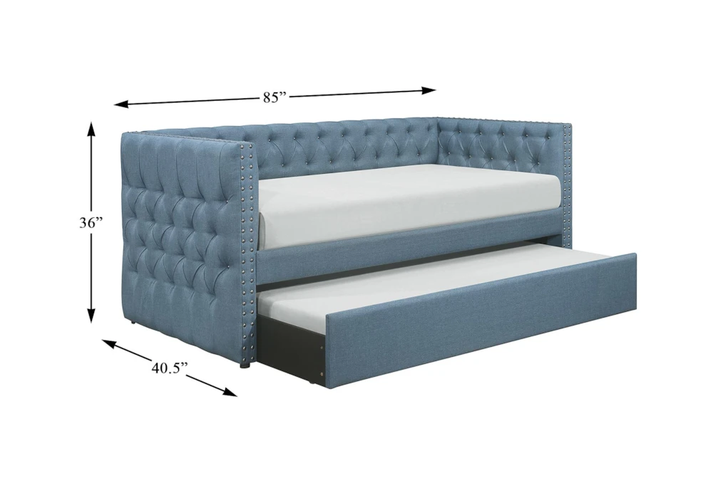 Sutton Light Blue Twin Upholstered Daybed With Trundle - Image 3