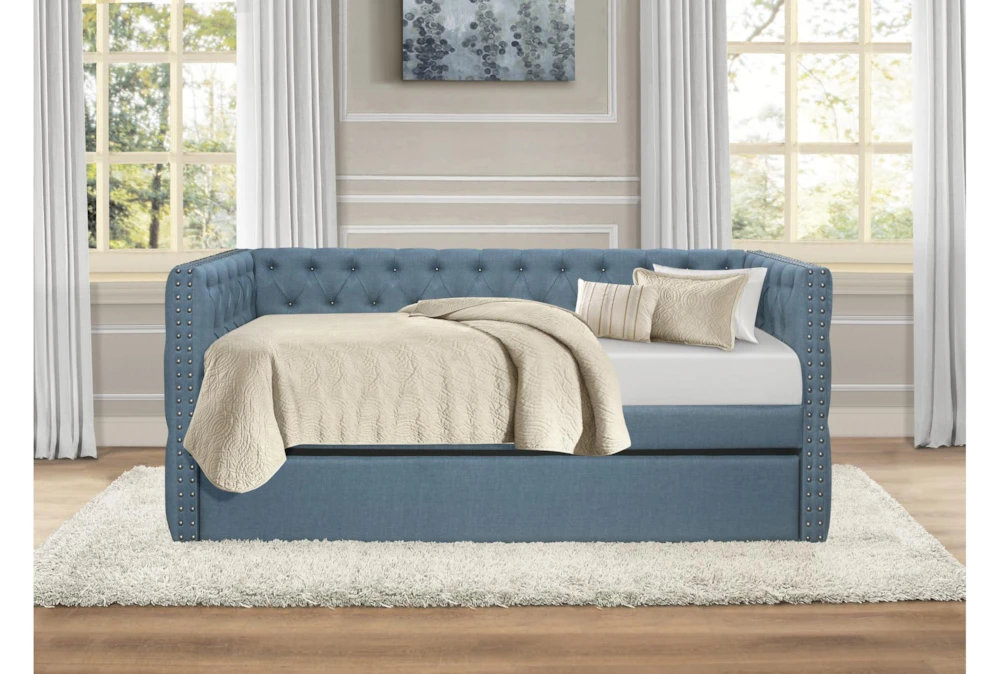 Sutton Light Blue Twin Upholstered Daybed With Trundle - Image 5