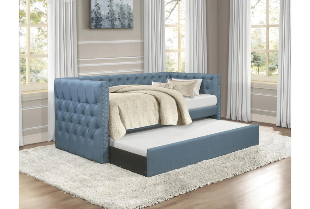 Sutton Light Blue Twin Upholstered Daybed With Trundle - Image 6