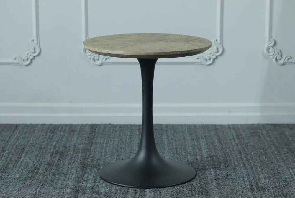 Grey Elm + Black Round Accent Table