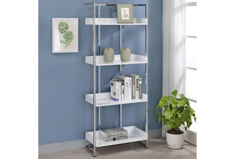 Eugene 4-Shelf Bookcase White High Gloss And Chrome - Image 8