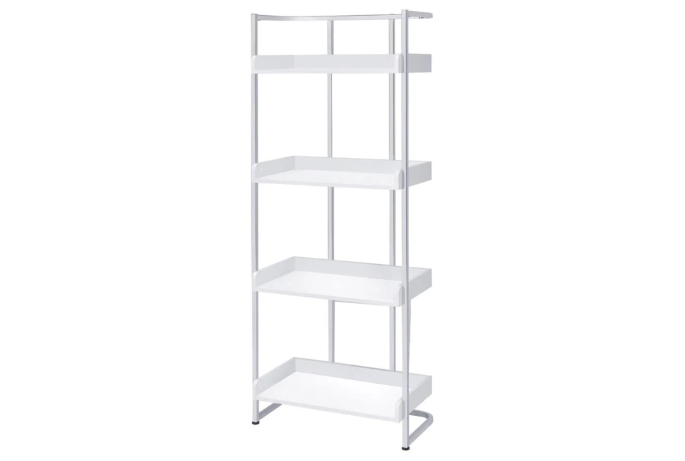 Eugene 4-Shelf Bookcase White High Gloss And Chrome