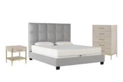 Boswell King Upholstered Panel 3 Piece Bedroom Set With Camila Chest Of Drawers + Nightstnd