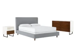 Dean Charcoal Queen Upholstered Panel 3 Piece Bedroom Set With Clark Dresser + 1-Drawer Nightstand