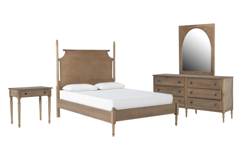 Magnolia Home Anders Weathered Brown California King Poster 4 Piece Bedroom Set With Hartley Dresser, Mirror + Night Table By Joanna Gaines