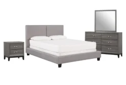 Rylee California King Upholstered Panel 4 Piece Bedroom Set With Finley Dresser, Mirror + Nightstand
