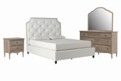 Sophia II Queen Upholstered Storage 4 Piece Bedroom Set With Deliah Dresser, Mirror + 3-Drawer Nightstand