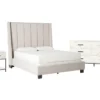 Topanga Grey Queen Velvet Upholstered Panel 3 Piece Bedroom Set With Elden II Dresser + 1-Drawer Nightstand