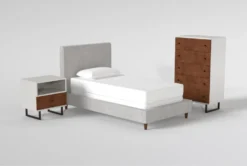Dean Charcoal Twin Upholstered Panel 3 Piece Bedroom Set With Clark Chest Of Drawers + 1-Drawer Nightstand