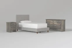 Dean Charcoal Twin Upholstered Panel 3 Piece Bedroom Set With Summit Grey Dresser + Nightstand