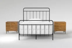 Kyrie Black Full Metal Panel 3 Piece Bedroom Set With 2 Talbert 2-Drawer Nightstands