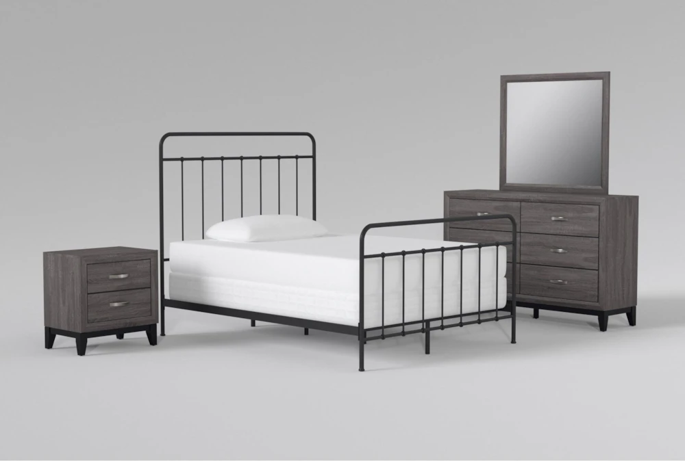Kyrie Black Full Metal Panel 4 Piece Bedroom Set With Finley Dresser, Mirror + Nightstand