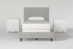 Dean Charcoal Twin Upholstered Panel 3 Piece Bedroom Set With 2 Madison White 2-Drawer Nightstands
