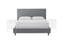 Dean Charcoal Full Upholstered Panel 3 Piece Bedroom Set With 2 Larkin White Nightstands