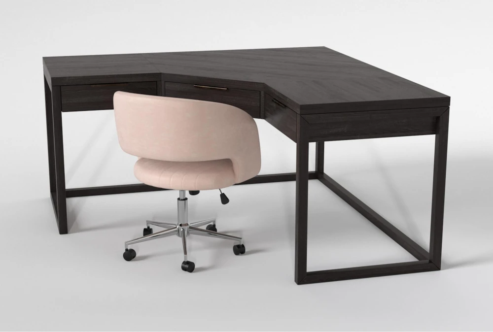 Pierce Espresso Corner Desk + Phoebe Blush Office Chair - Image 3
