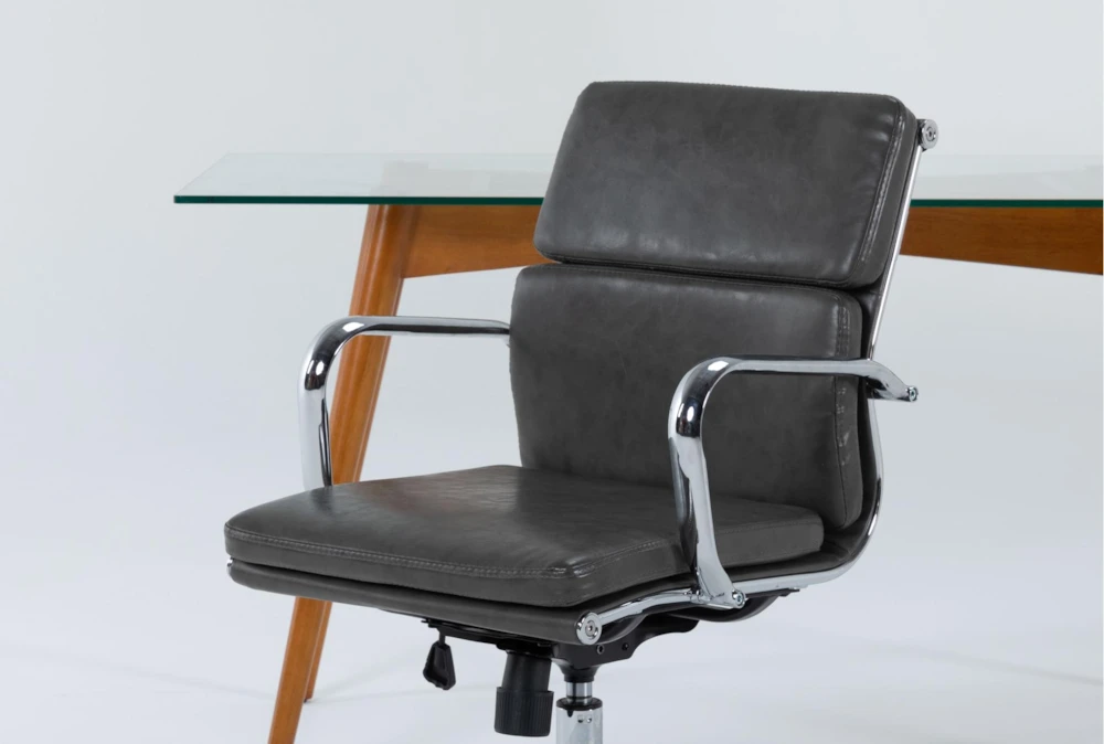 Alton Glass Desk + Moby Grey Low Back Rolling Office Chair - Image 3
