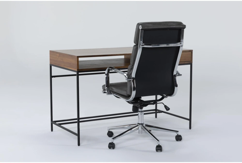 Hollis Writing Desk + Moby Grey High Back Rolling Office Chair - Image 2