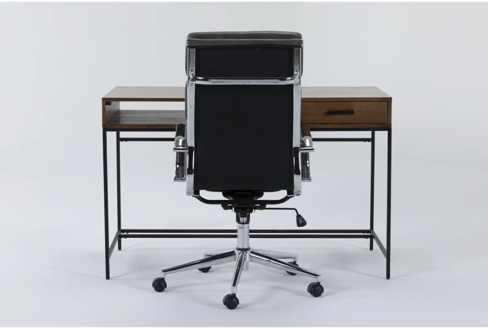 Hollis Writing Desk + Moby Grey High Back Rolling Office Chair