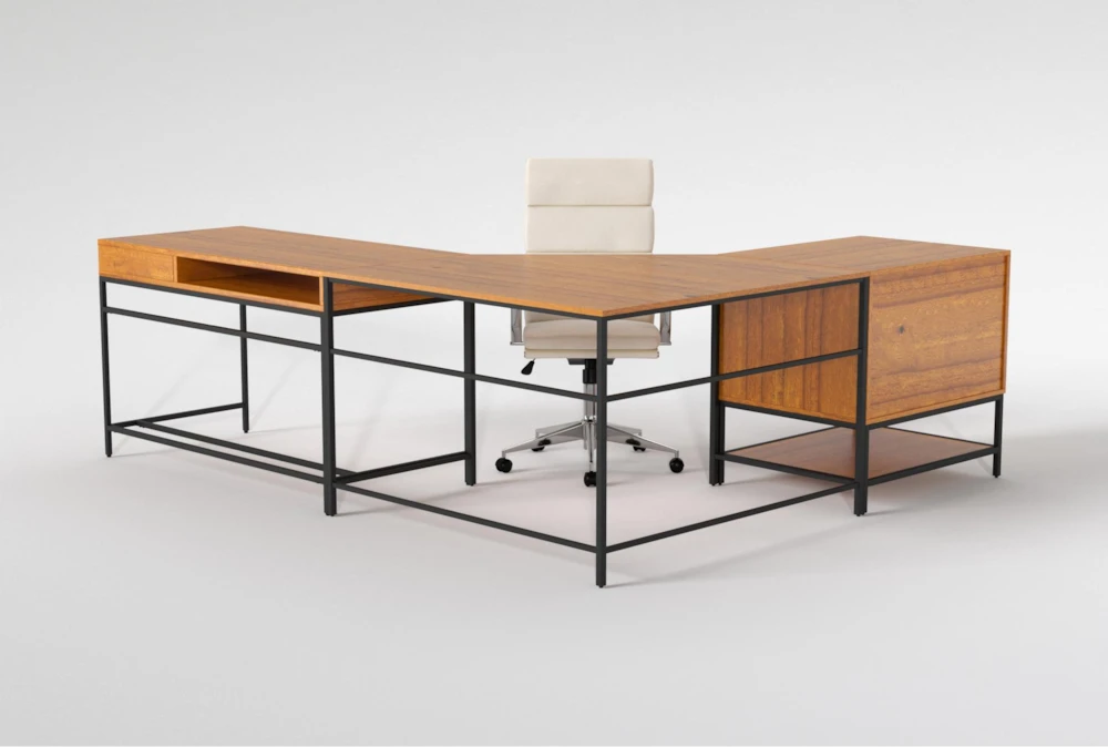 Hollis 3Pc Corner Desk + Moby White High Back Rolling Office Chair - Image 8