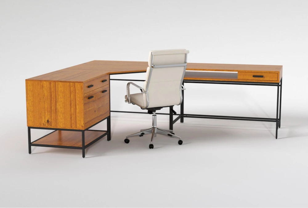 Hollis 3Pc Corner Desk + Moby White High Back Rolling Office Chair - Image 2