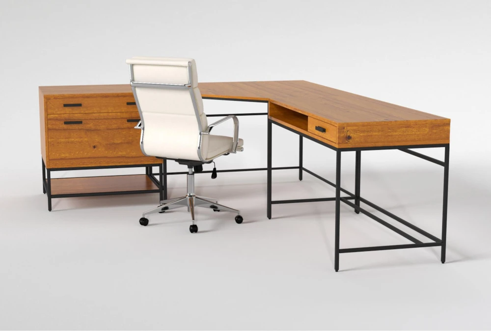 Hollis 3Pc Corner Desk + Moby White High Back Rolling Office Chair - Image 3