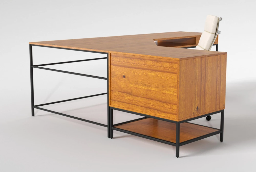 Hollis 3Pc Corner Desk + Moby White High Back Rolling Office Chair - Image 4