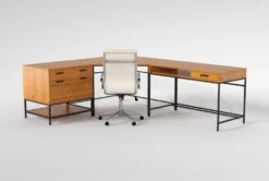 Hollis 3Pc Corner Desk + Moby White High Back Rolling Office Chair