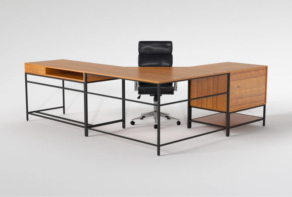 Hollis 3Pc Corner Desk + Moby Black High Back Rolling Office Chair - Image 8