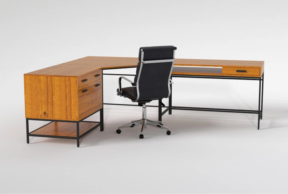 Hollis 3Pc Corner Desk + Moby Black High Back Rolling Office Chair - Image 2