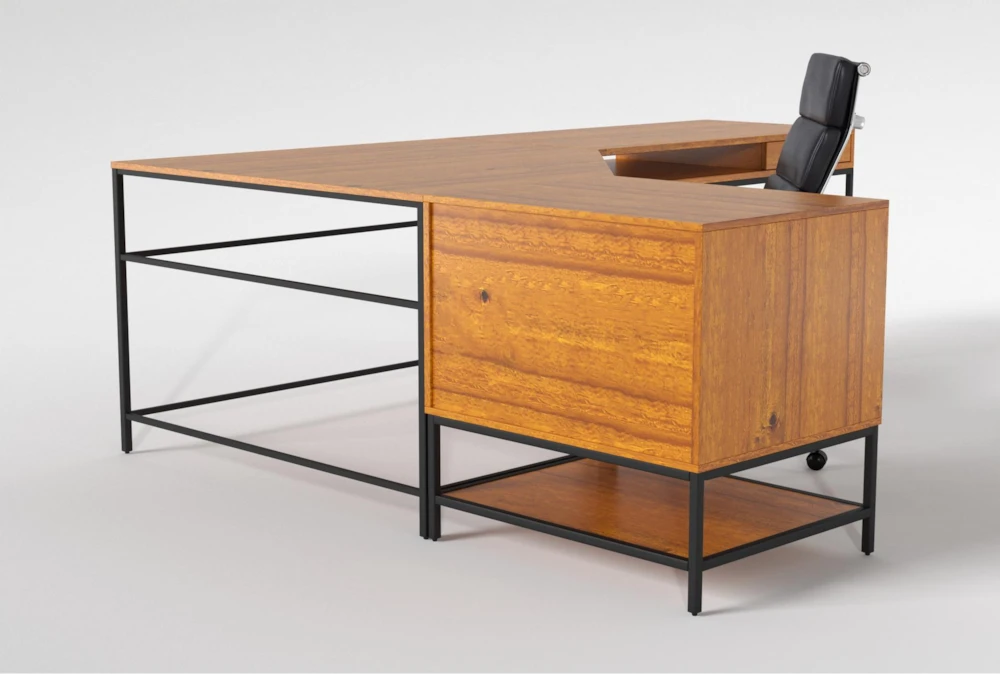 Hollis 3Pc Corner Desk + Moby Black High Back Rolling Office Chair - Image 4