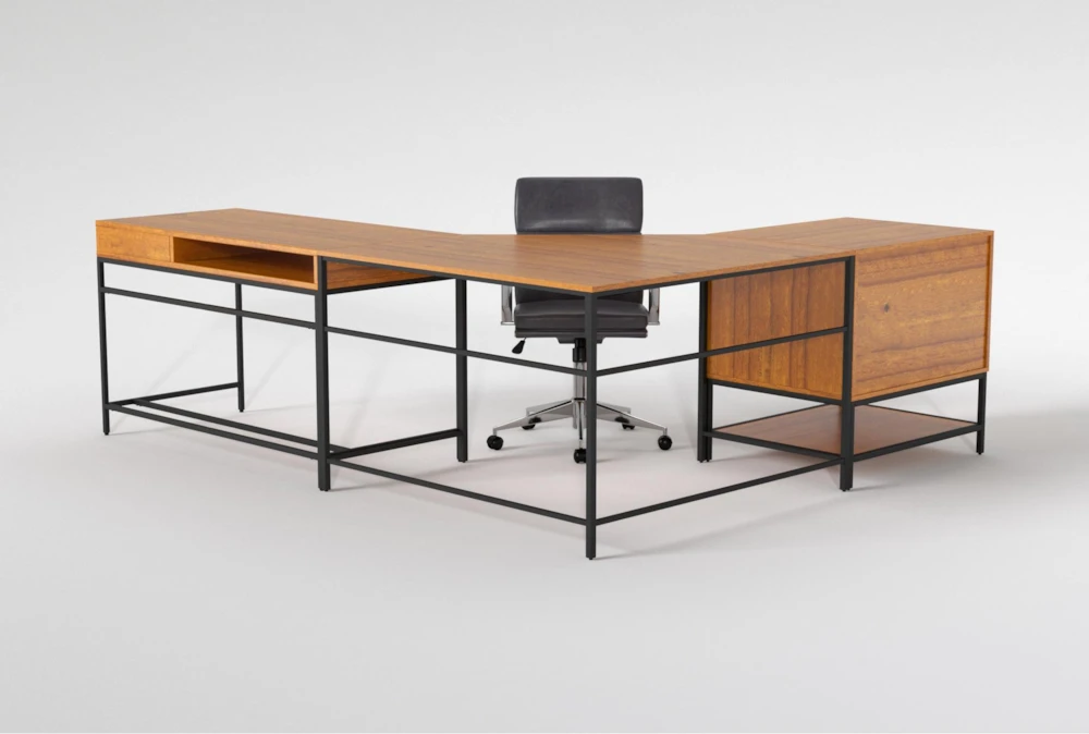 Hollis 3Pc Corner Desk + Moby Grey Low Back Rolling Office Chair - Image 8