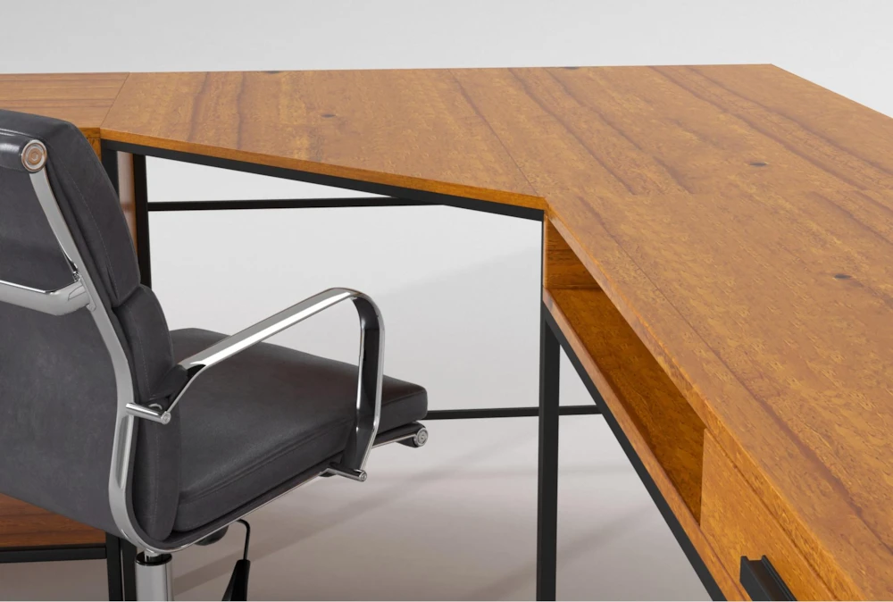 Hollis 3Pc Corner Desk + Moby Grey Low Back Rolling Office Chair - Image 6