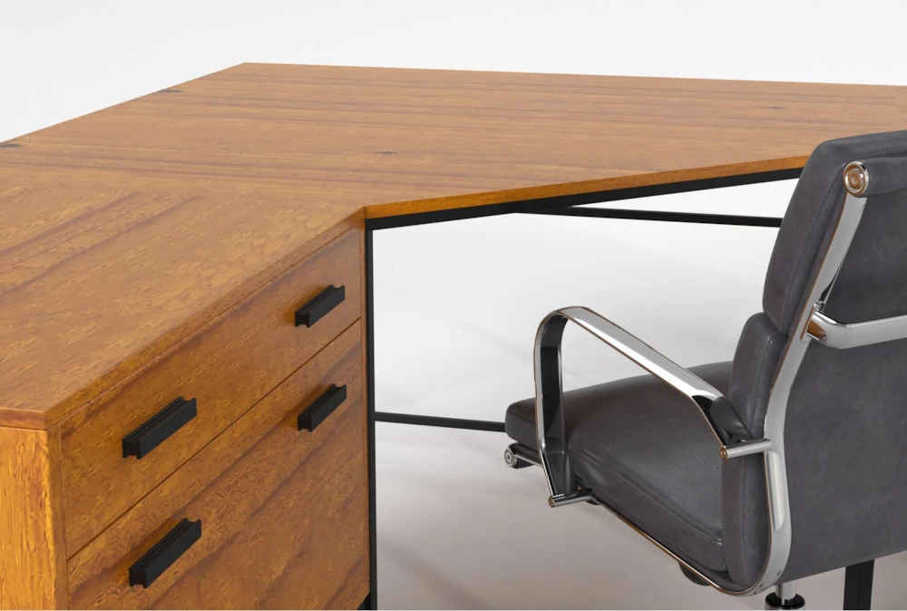 Hollis 3Pc Corner Desk + Moby Grey Low Back Rolling Office Chair - Image 7