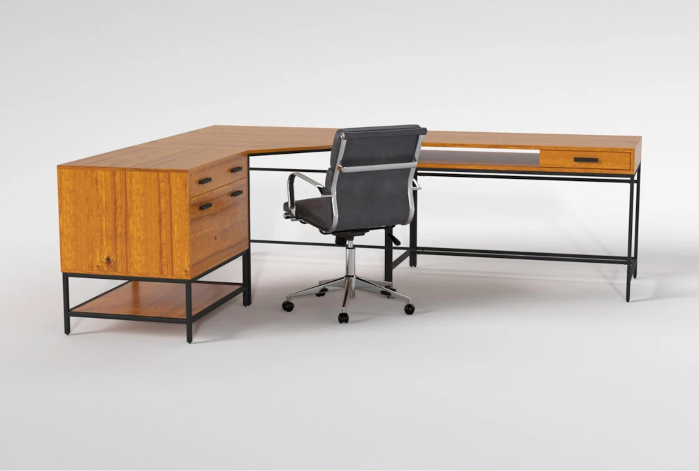 Hollis 3Pc Corner Desk + Moby Grey Low Back Rolling Office Chair - Image 2