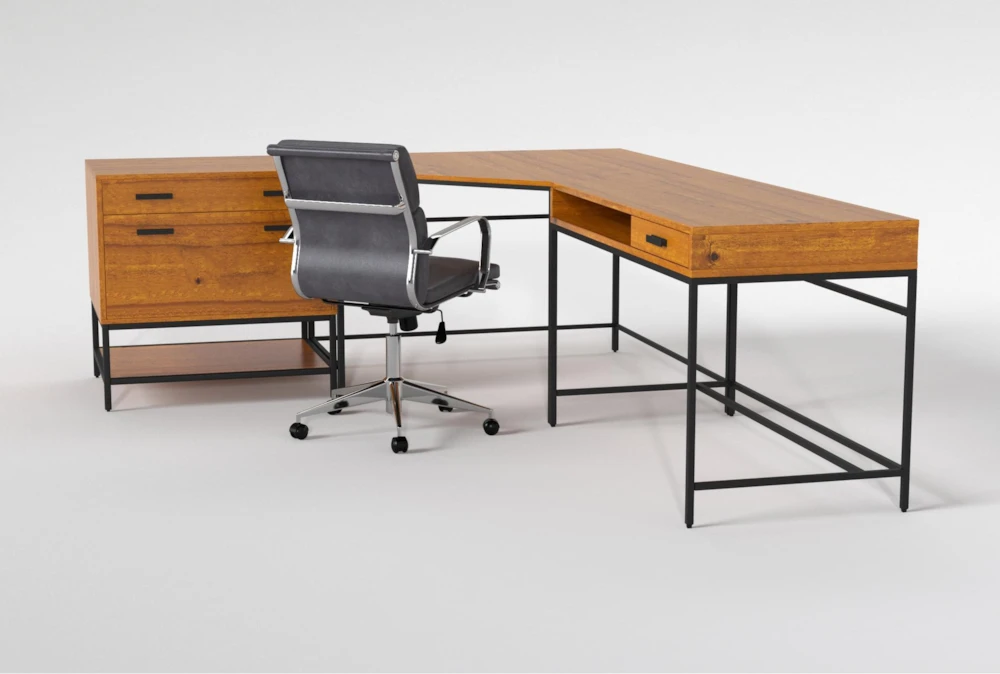 Hollis 3Pc Corner Desk + Moby Grey Low Back Rolling Office Chair - Image 3