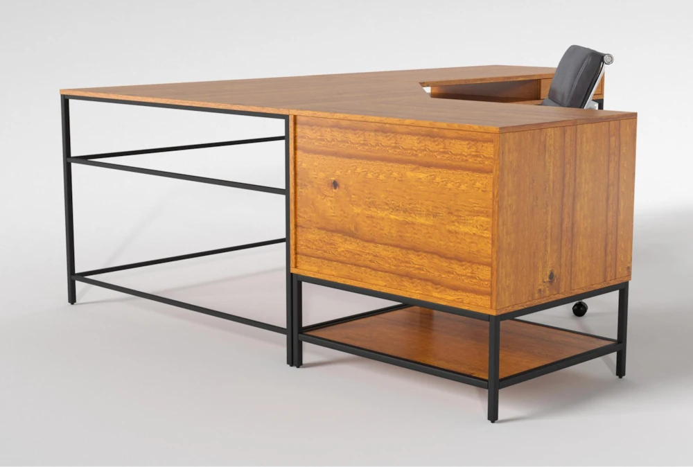 Hollis 3Pc Corner Desk + Moby Grey Low Back Rolling Office Chair - Image 4