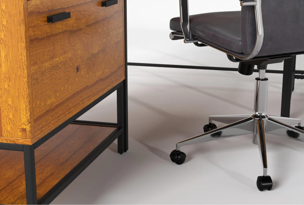 Hollis 3Pc Corner Desk + Moby Grey High Back Rolling Office Chair - Image 5