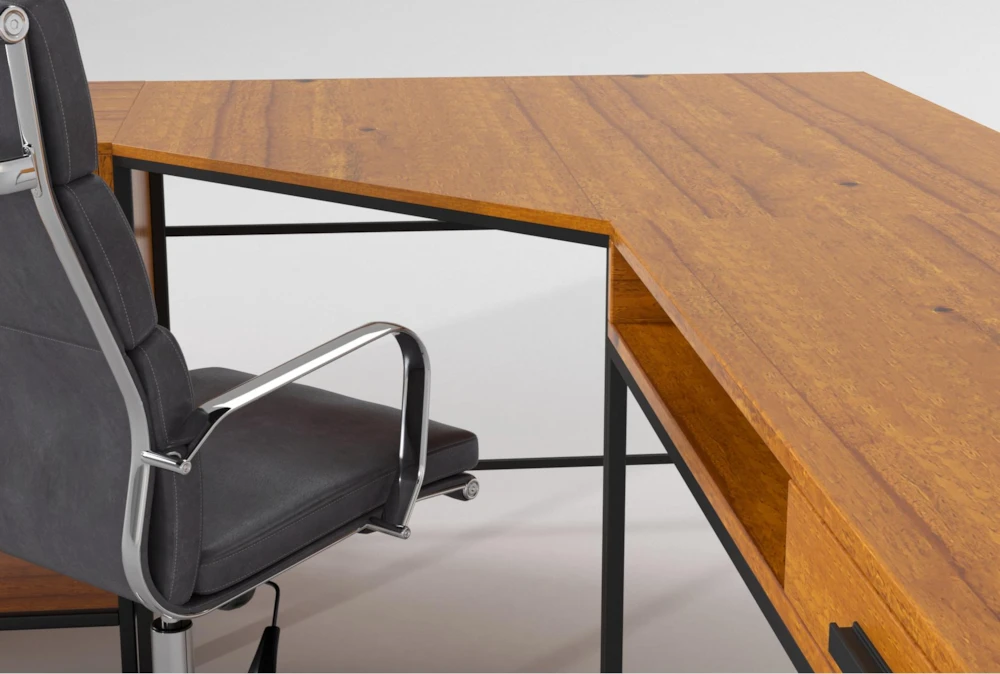 Hollis 3Pc Corner Desk + Moby Grey High Back Rolling Office Chair - Image 6