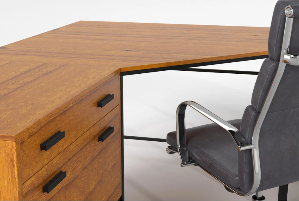 Hollis 3Pc Corner Desk + Moby Grey High Back Rolling Office Chair - Image 7