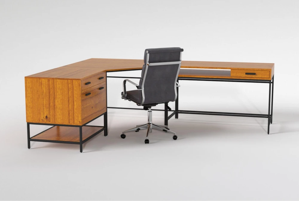 Hollis 3Pc Corner Desk + Moby Grey High Back Rolling Office Chair - Image 2