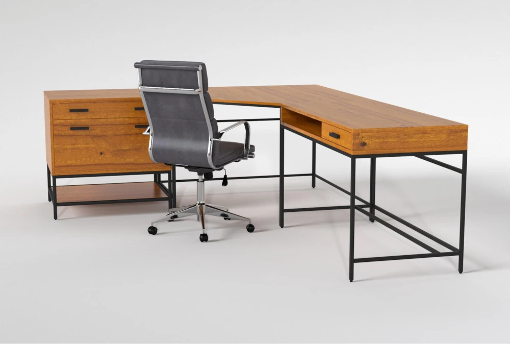 Hollis 3Pc Corner Desk + Moby Grey High Back Rolling Office Chair - Image 3