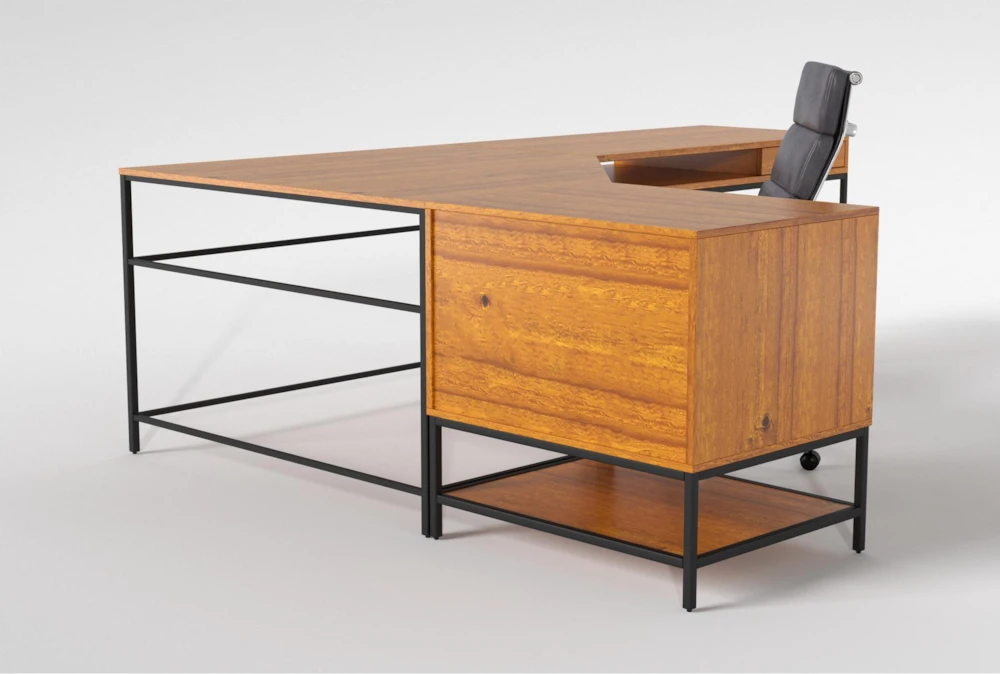 Hollis 3Pc Corner Desk + Moby Grey High Back Rolling Office Chair - Image 4