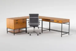 Hollis 3Pc Corner Desk + Moby Grey High Back Rolling Office Chair