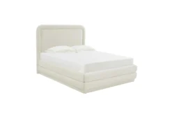 Velma Cream Queen Velvet Upholstered Platform Bed