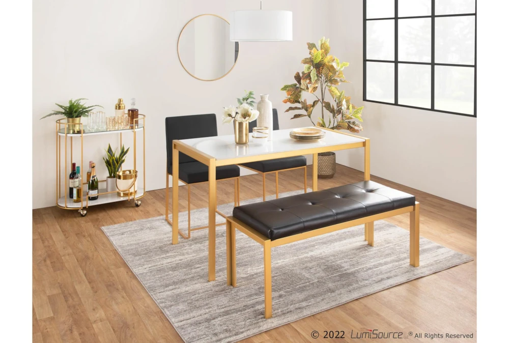 Fede Gold Metal And Black Faux Leather Bench - Image 7