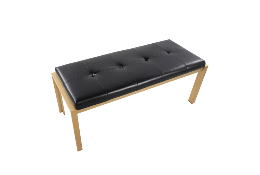 Fede Gold Metal And Black Faux Leather Bench - Image 5