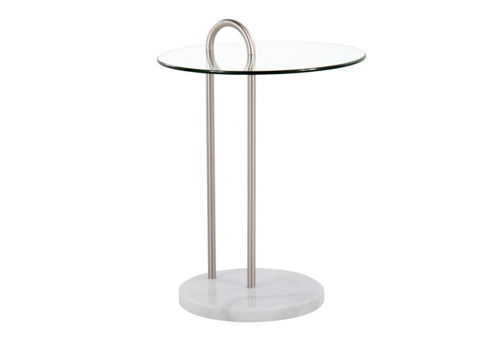 Kate White Marble, Nickle And Glass Side Table